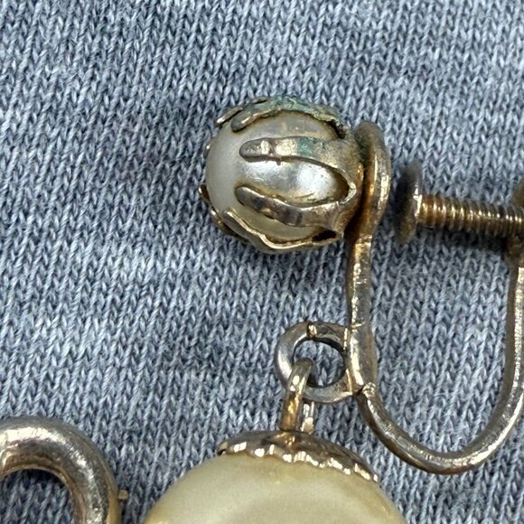 Vintage Gold-Toned Screw-Back Earrings With Teapot Design & Faux Pearl Accent - Picture 9 of 16